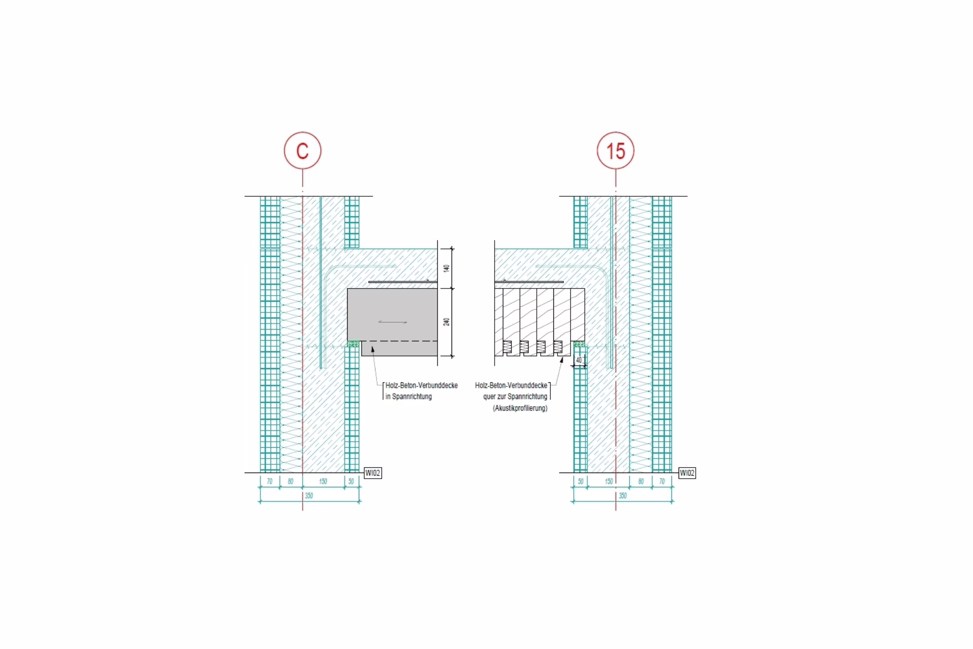 Detailansicht: Auflagerung HBV Decke auf Stahlbeton-Fertigteilwand