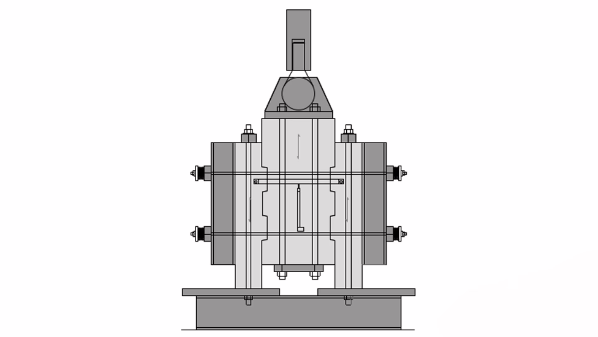 CAD-Zeichnung des Versuchsmusteraufbaus in der Prüfmaschine