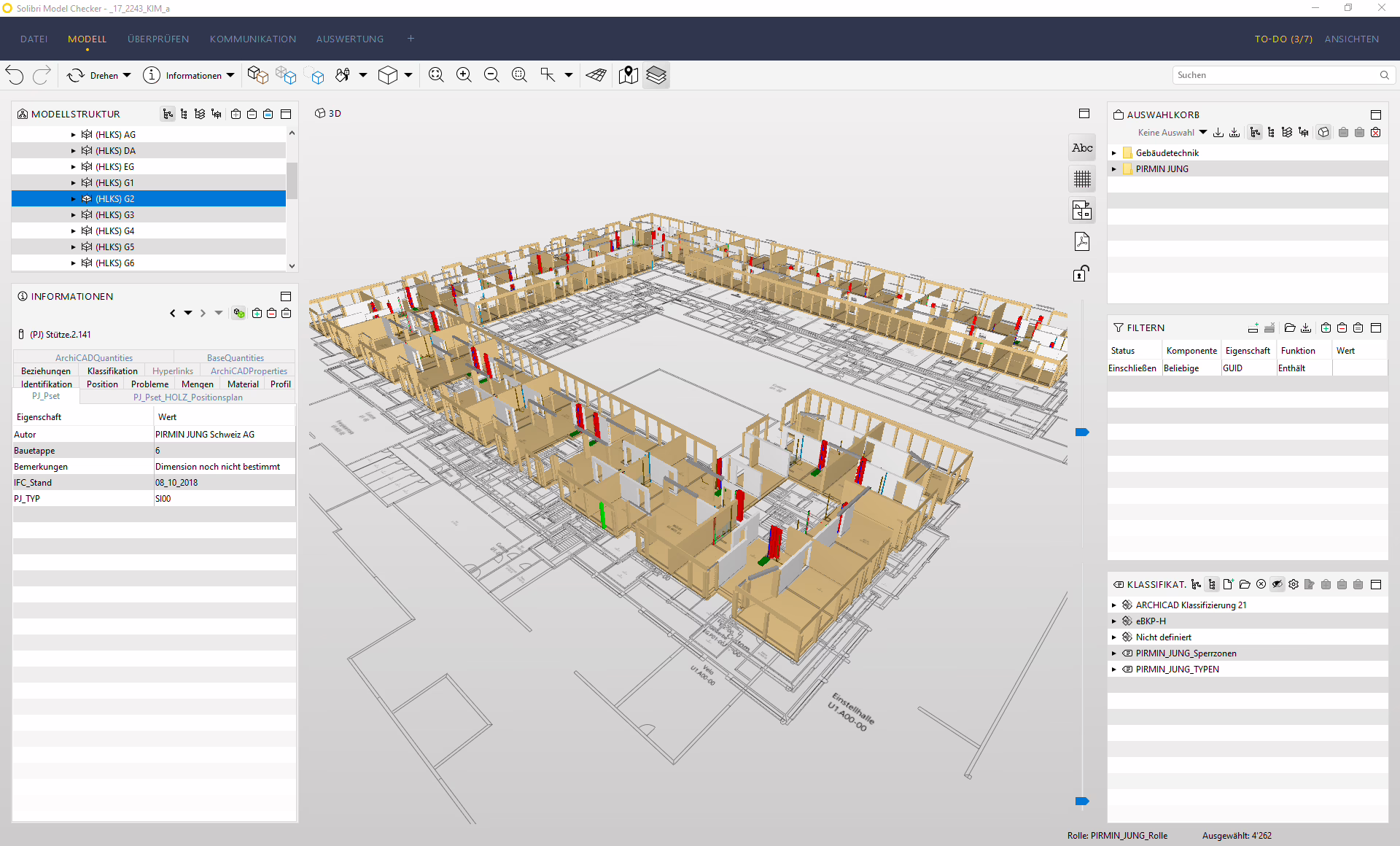 Hier ist die Koordination der Holzbau-Elementen mit dem Elektro- und HLS-Elementen abgebildet. So können wir intern die statisch und kollisonsrelevanten Bauteile ermitteln.