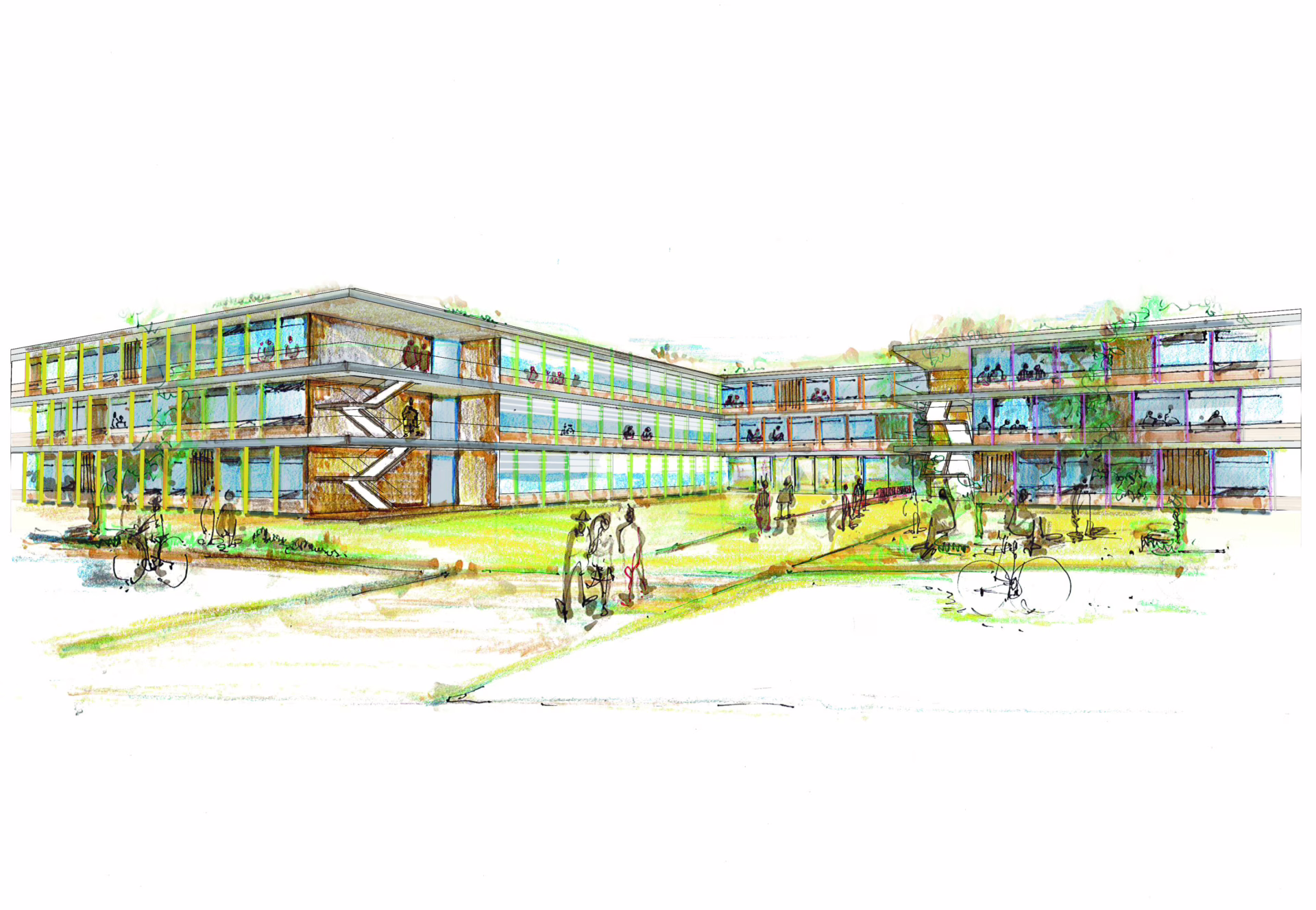 »Vorplatz mit Haupteingang« Paul-Klee-Gymnasium © BKS & Partner Bauer Reichert Seitz Architekten mbB, www.bks-partner.de