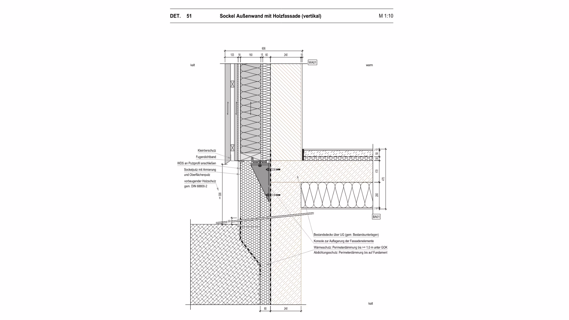 Detail Sockel AuĂźenwand mit Holzfassade | Quelle: PIRMIN JUNG Deutschland GmbH