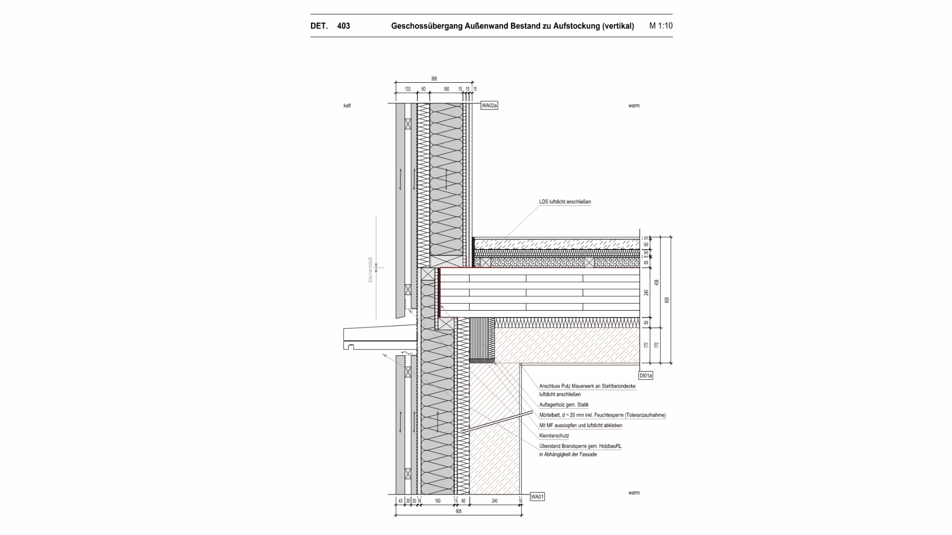 Detail GeschossĂĽbergang AuĂźenwand Bestand zur Aufstockung | Quelle: PIRMIN JUNG Deutschland GmbH