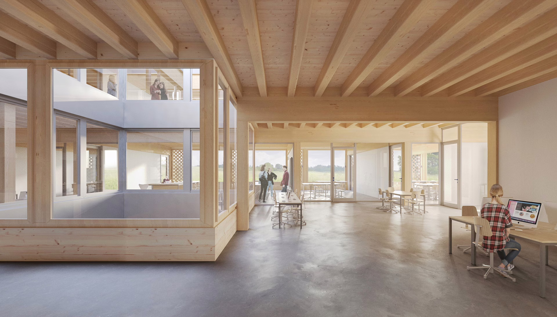 Neubau Oberstufenzentrum Rötschmatte in Ins | Visualisierungen: Soppelsa Architekten, Zürich